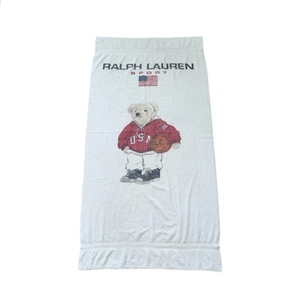 Ralph Lauren Sport Vintage Teddy Bear USA Basketball Beach Towel 35” x 66”